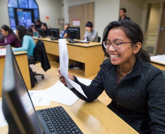 Student in an Owen Hall computer lab